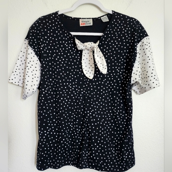 Simple Addition 90's Colorblock Polka Dot Pullover Short Sleeve Top Ladies Sz L - Picture 1 of 7